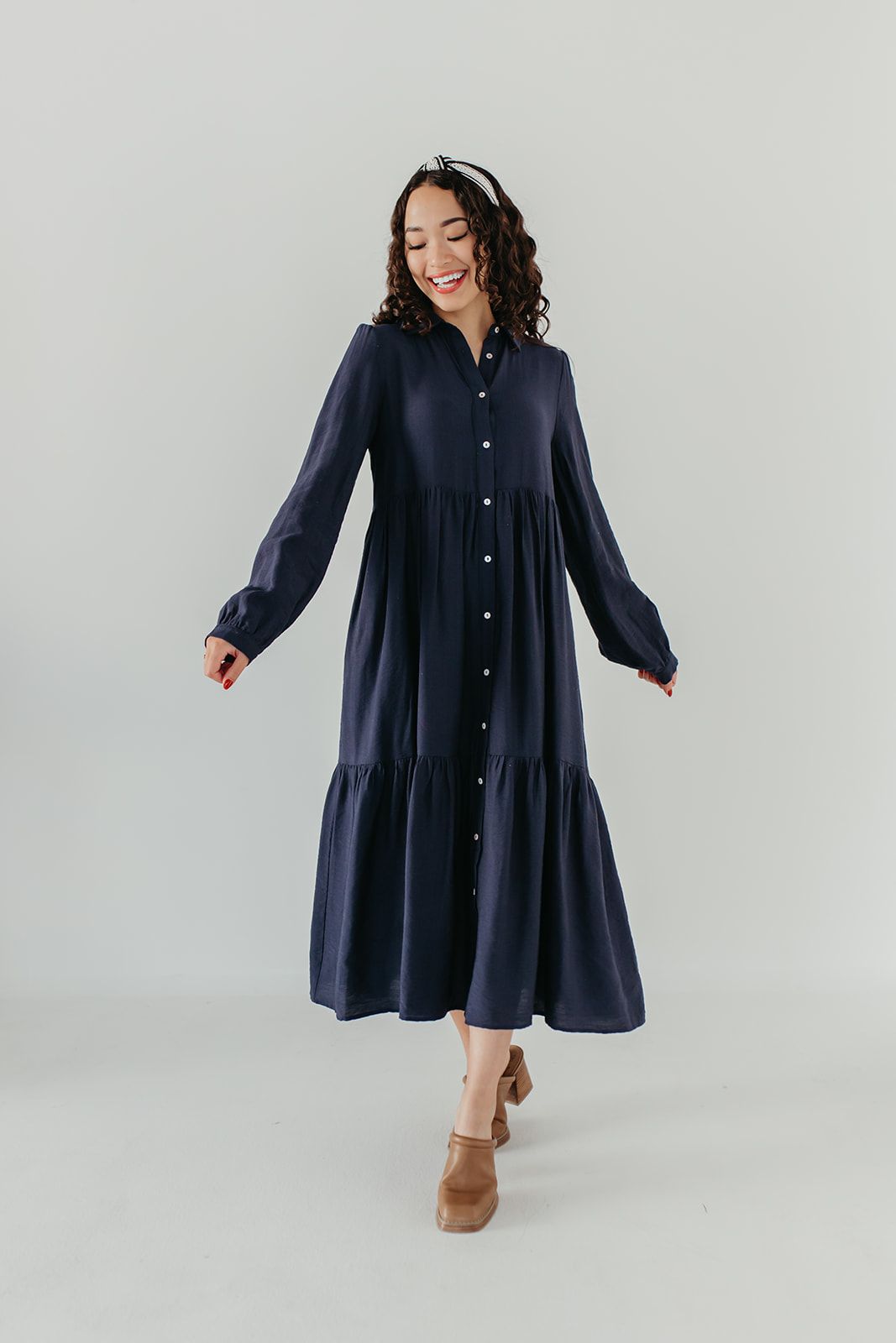 THE PERCY BUTTON DOWN DRESS IN NAVY