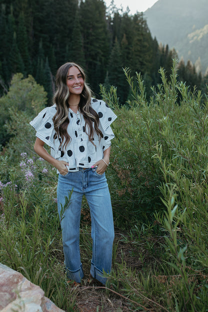 THE MAE POLKA DOT TOP IN IVORY