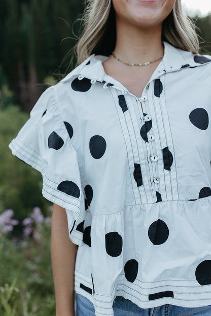 THE MAE POLKA DOT TOP IN IVORY