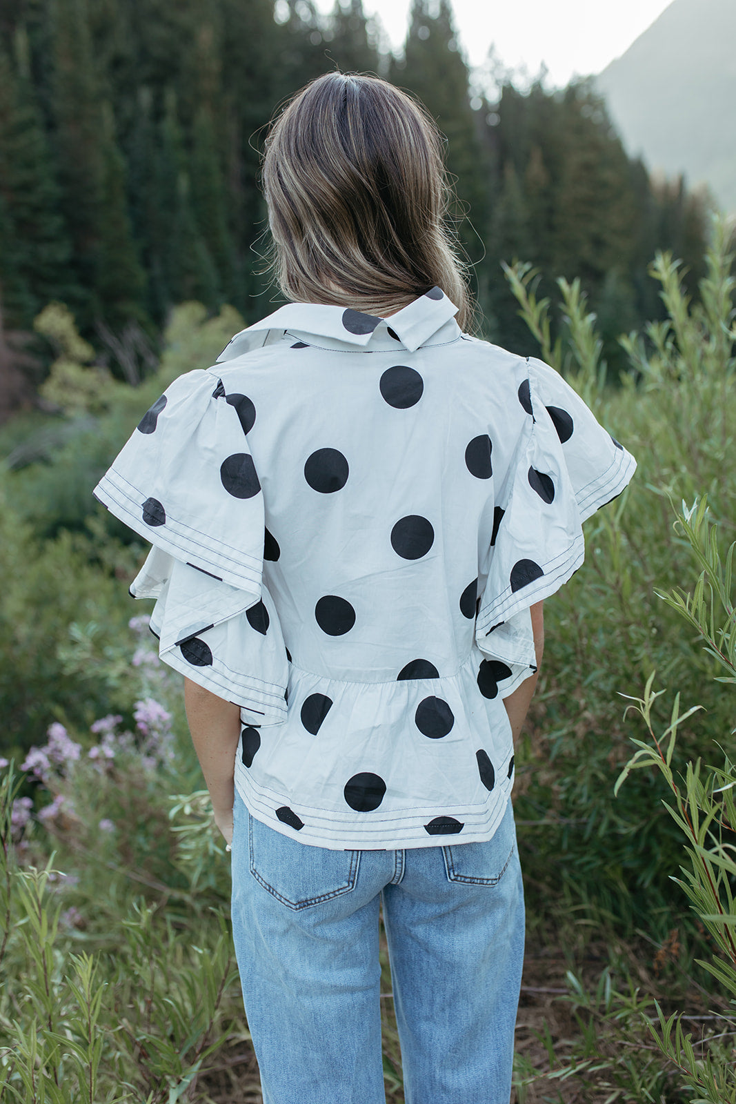 THE MAE POLKA DOT TOP IN IVORY