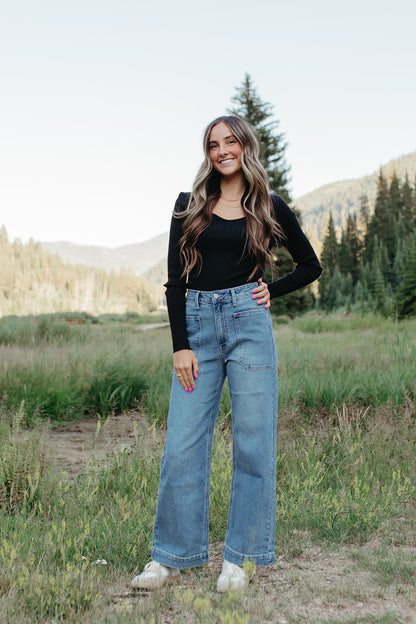 THE HARLEY SQUARE NECK RIBBED SWEATER IN BLACK