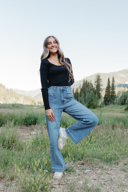 THE HARLEY SQUARE NECK RIBBED SWEATER IN BLACK