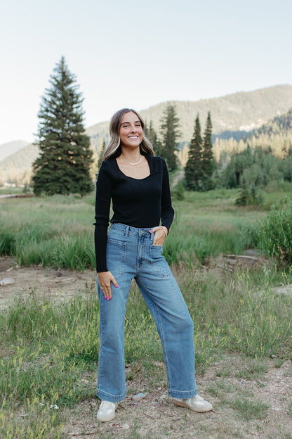 THE HARLEY SQUARE NECK RIBBED SWEATER IN BLACK