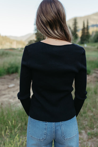 THE HARLEY SQUARE NECK RIBBED SWEATER IN BLACK