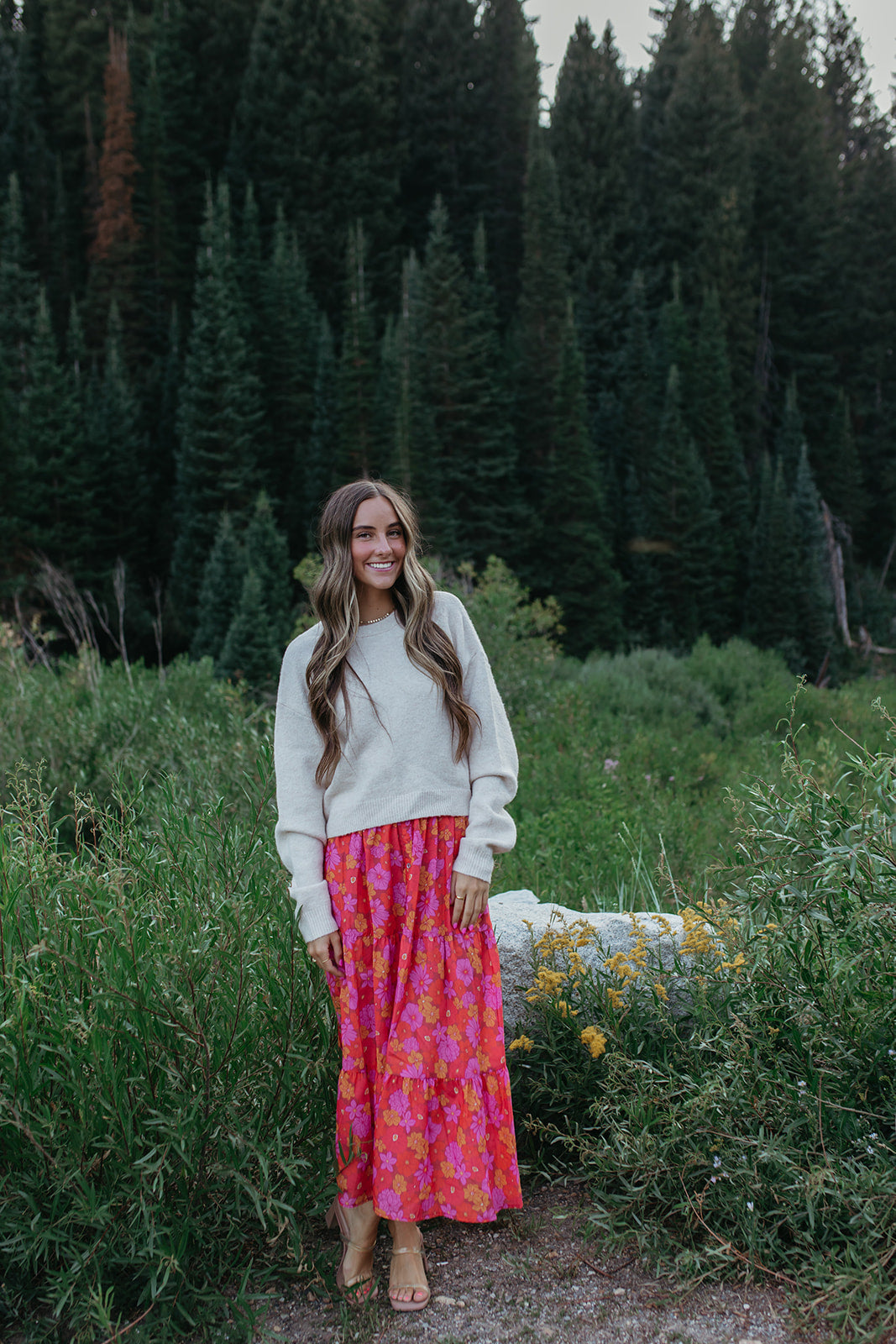 THE JOSELYN FLORAL MAXI SKIRT IN RED