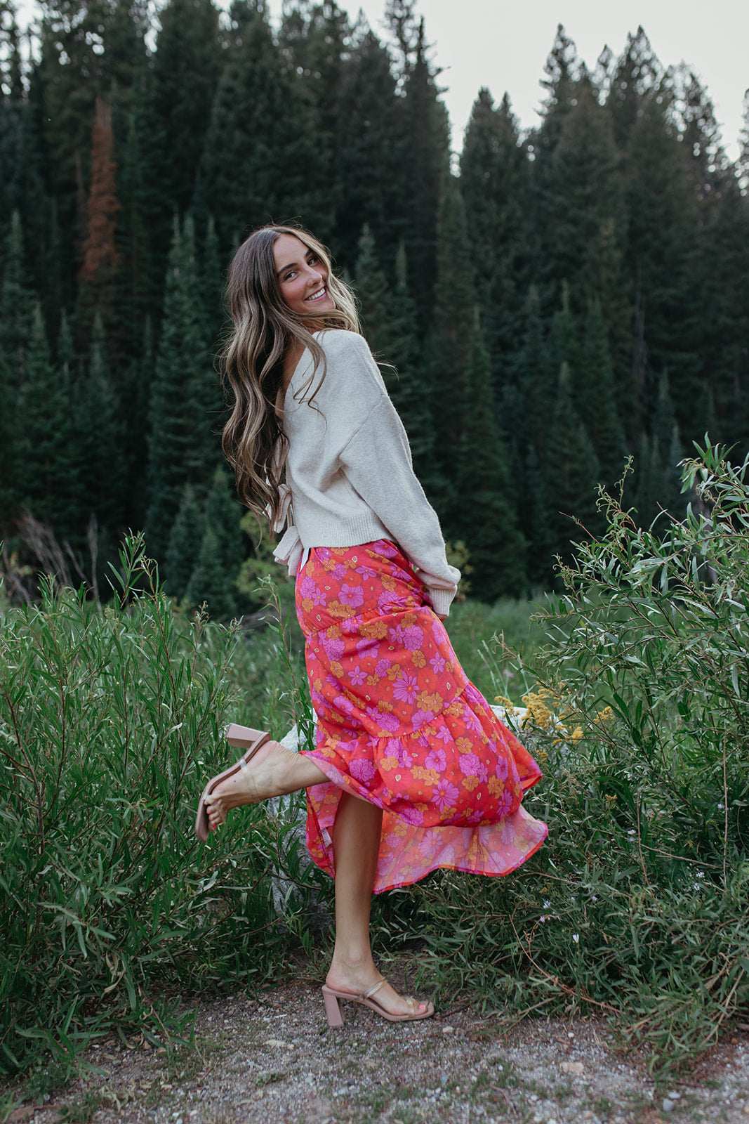 THE JOSELYN FLORAL MAXI SKIRT IN RED