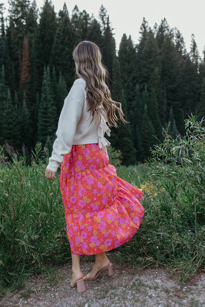 THE JOSELYN FLORAL MAXI SKIRT IN RED