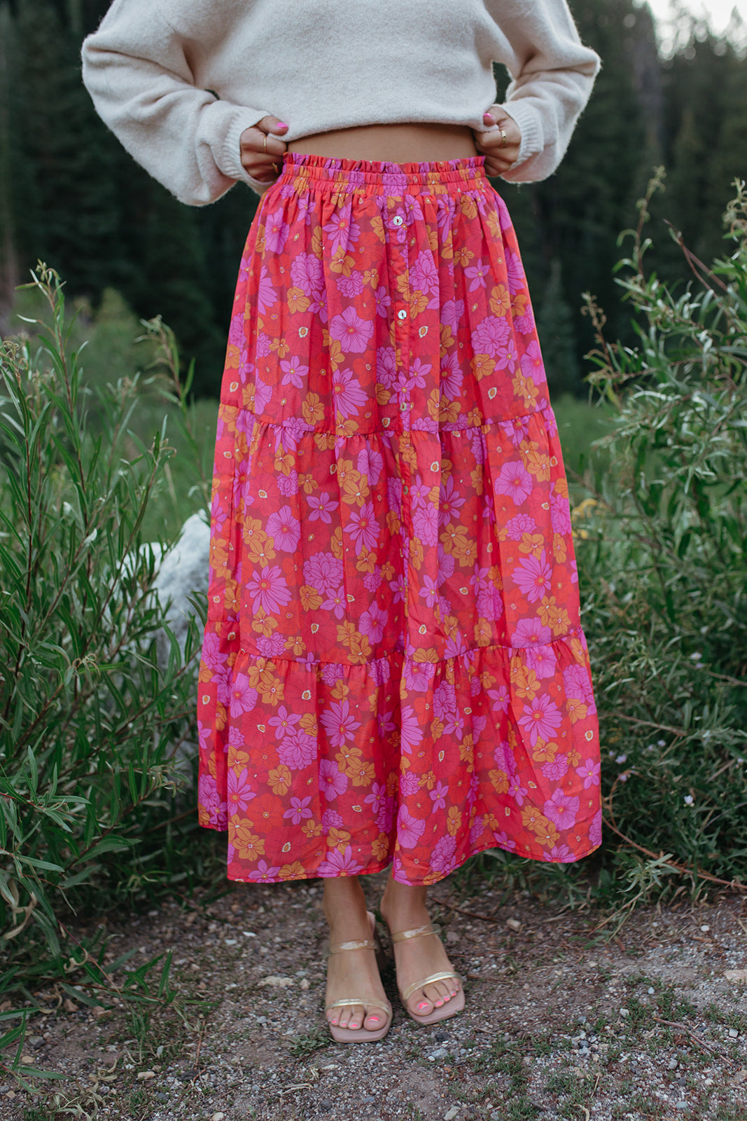 THE JOSELYN FLORAL MAXI SKIRT IN RED