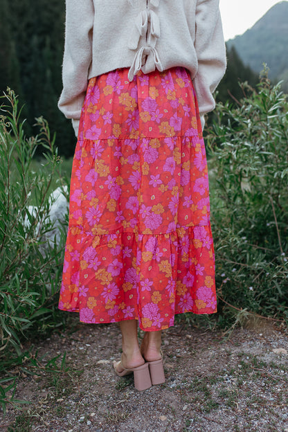 THE JOSELYN FLORAL MAXI SKIRT IN RED