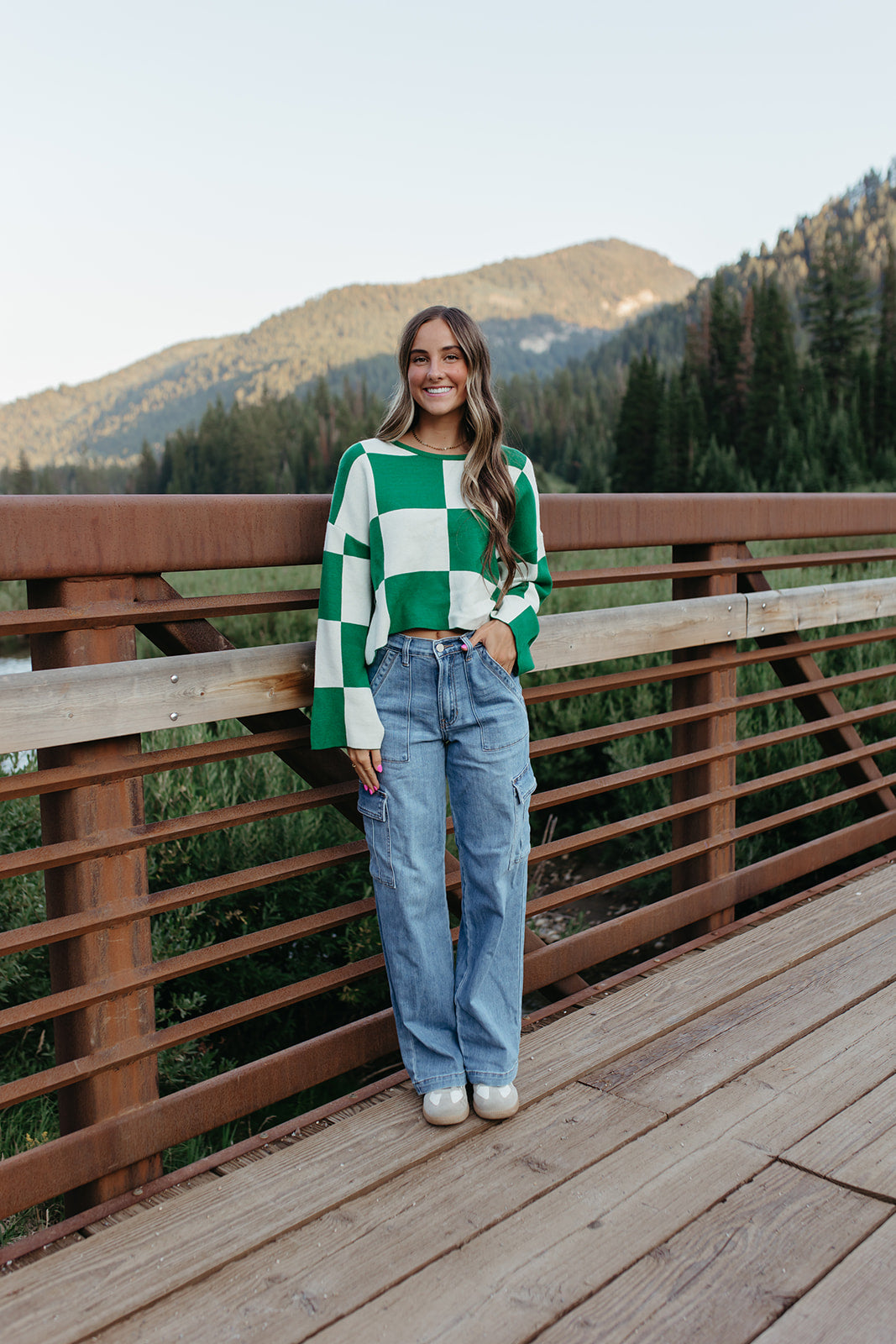 THE KYAH LONG SLEEVE CHECKERED TOP IN GREEN