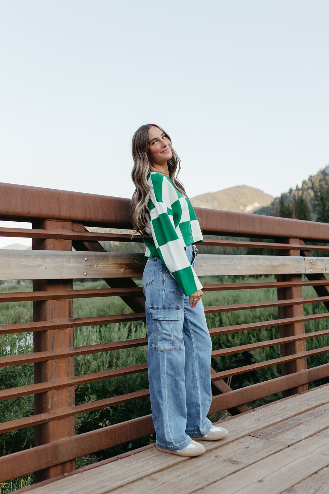 THE KYAH LONG SLEEVE CHECKERED TOP IN GREEN