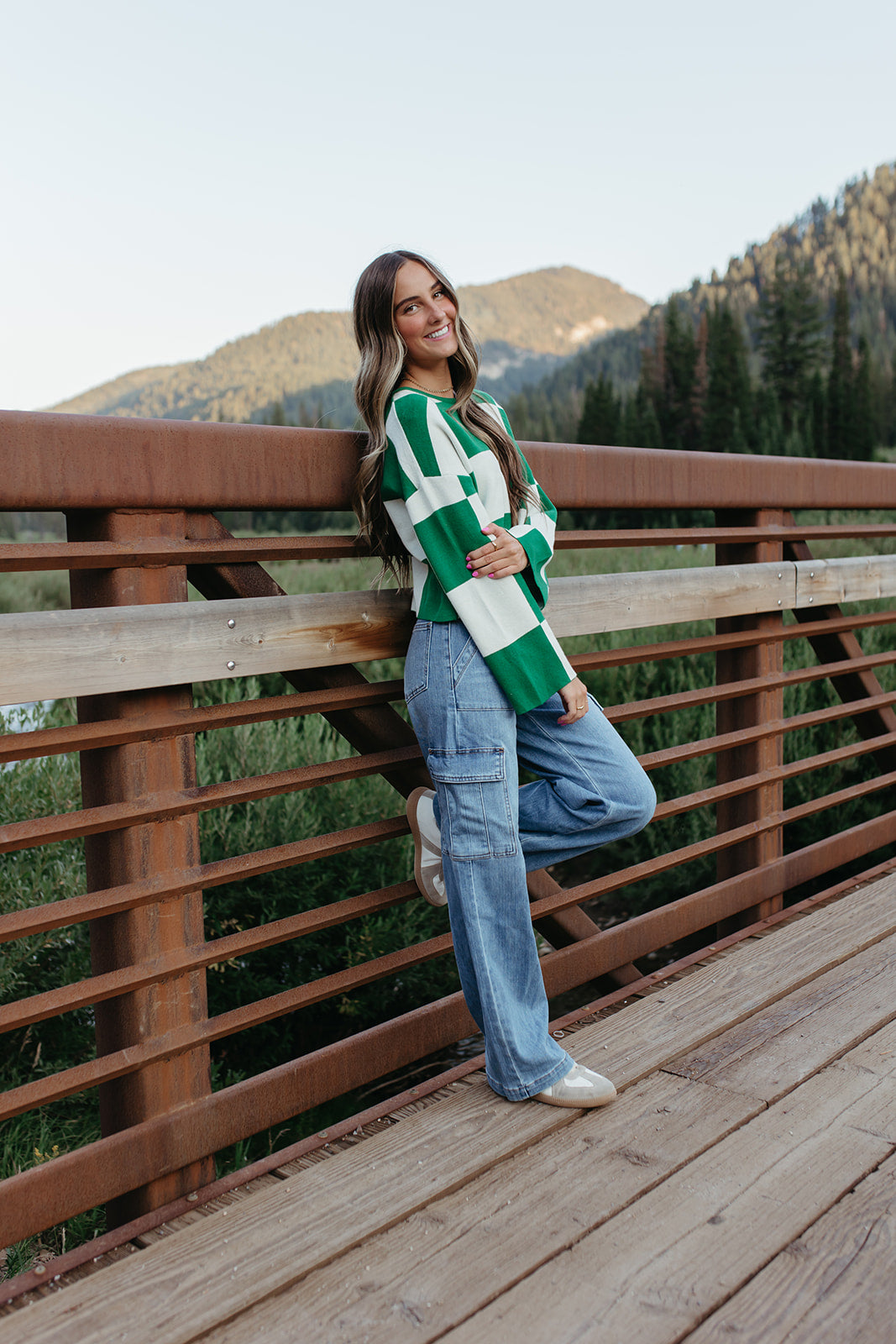 THE KYAH LONG SLEEVE CHECKERED TOP IN GREEN