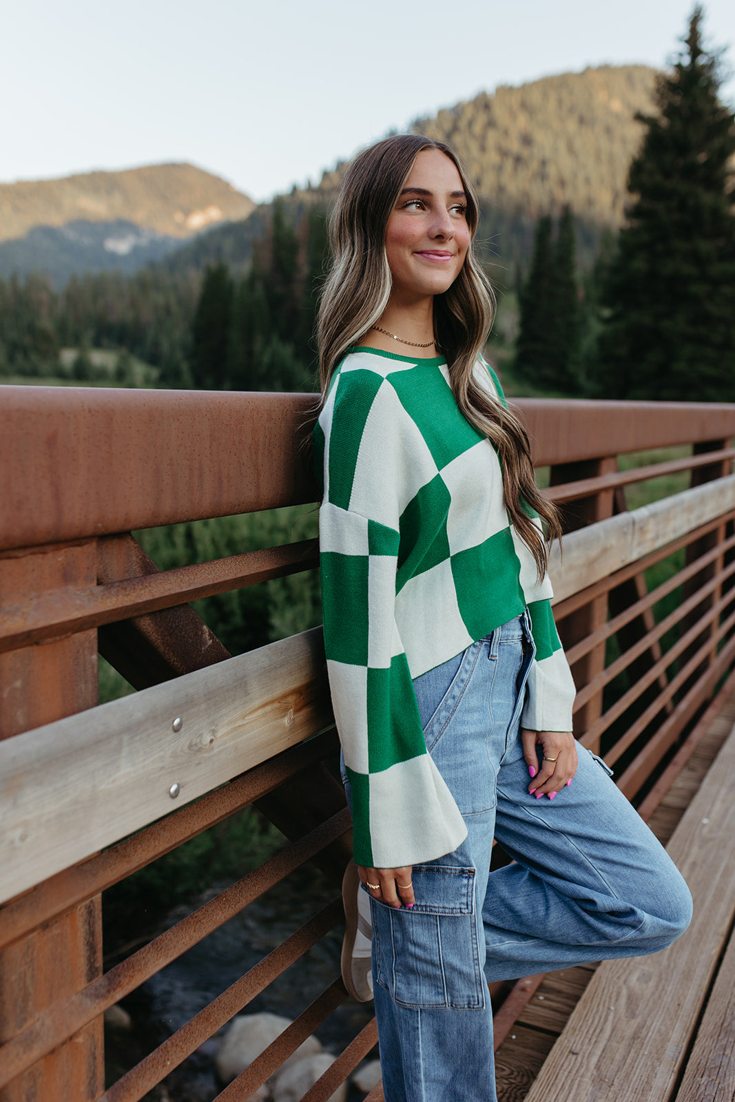 THE KYAH LONG SLEEVE CHECKERED TOP IN GREEN