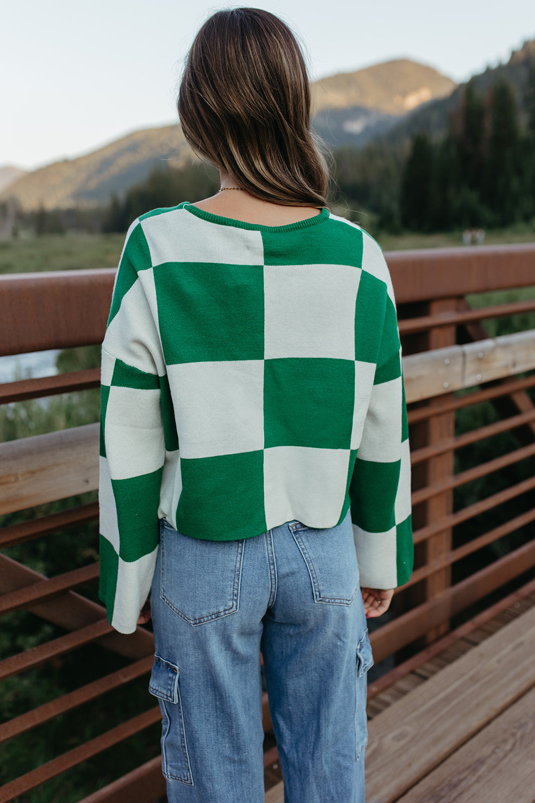 THE KYAH LONG SLEEVE CHECKERED TOP IN GREEN