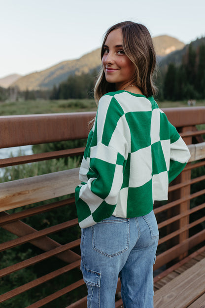 THE KYAH LONG SLEEVE CHECKERED TOP IN GREEN