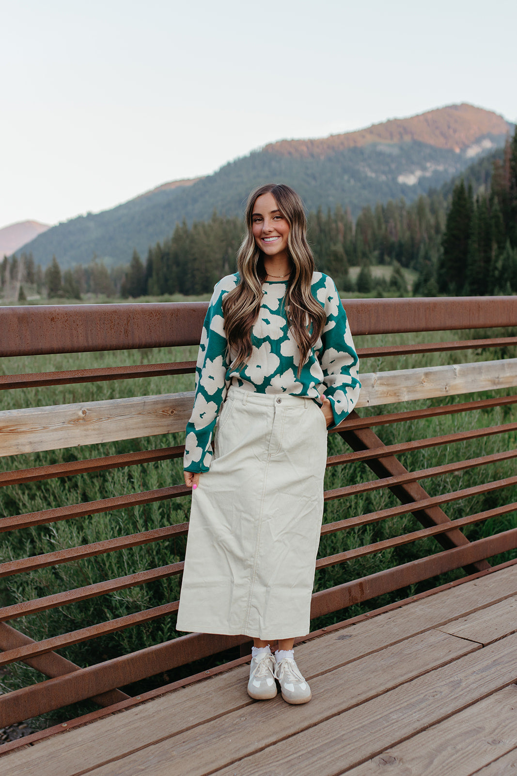 THE JILLIAN FLORAL SWEATER IN PINE