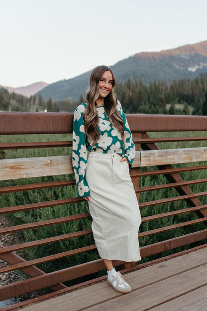 THE JILLIAN FLORAL SWEATER IN PINE