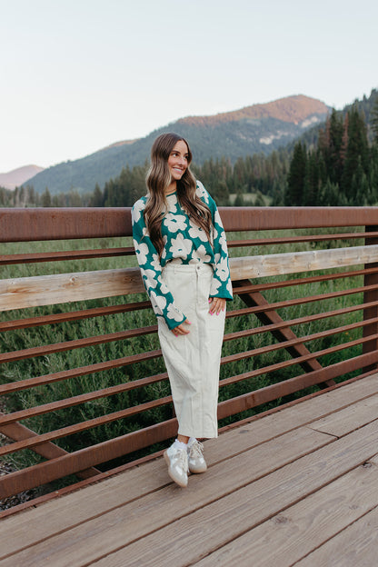 THE JILLIAN FLORAL SWEATER IN PINE