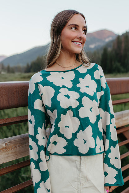 THE JILLIAN FLORAL SWEATER IN PINE