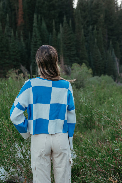 THE KYAH LONG SLEEVE CHECKERED TOP IN BLUE