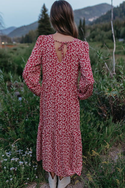 THE MARYN FLORAL DRESS IN BURGUNDY