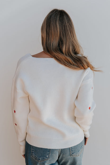 THE HADYN HEART PATTERN SWEATER IN WHITE