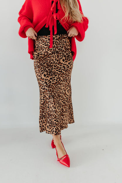 THE SUTTON MIDI SLIP SKIRT IN LEOPARD