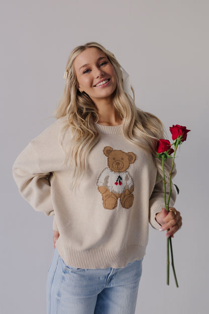 THE TEDDY BEAR CHERRY SWEATER IN CREAM