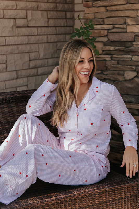 THE SARABETH STRIPED PAJAMAS SET IN PINK