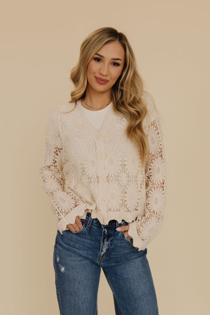 THE SHANE SCALLOPED LONG SLEEVE TOP IN CREAM