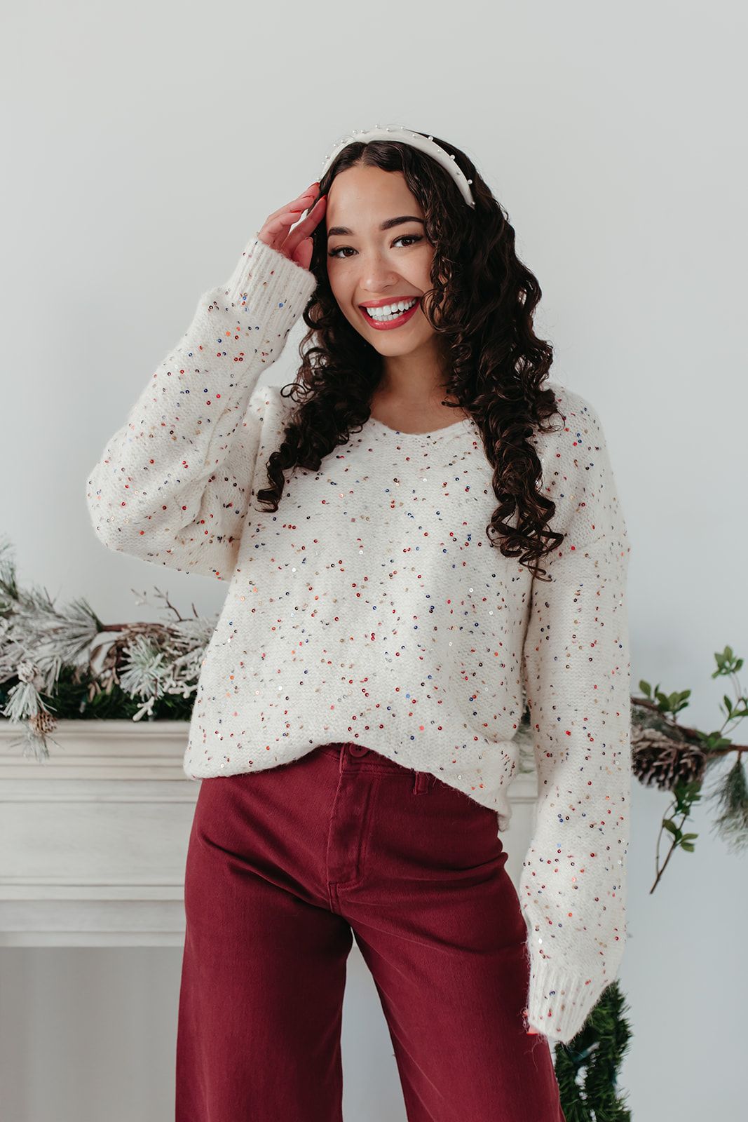 THE HANNAH SEQUIN SWEATER IN CREAM