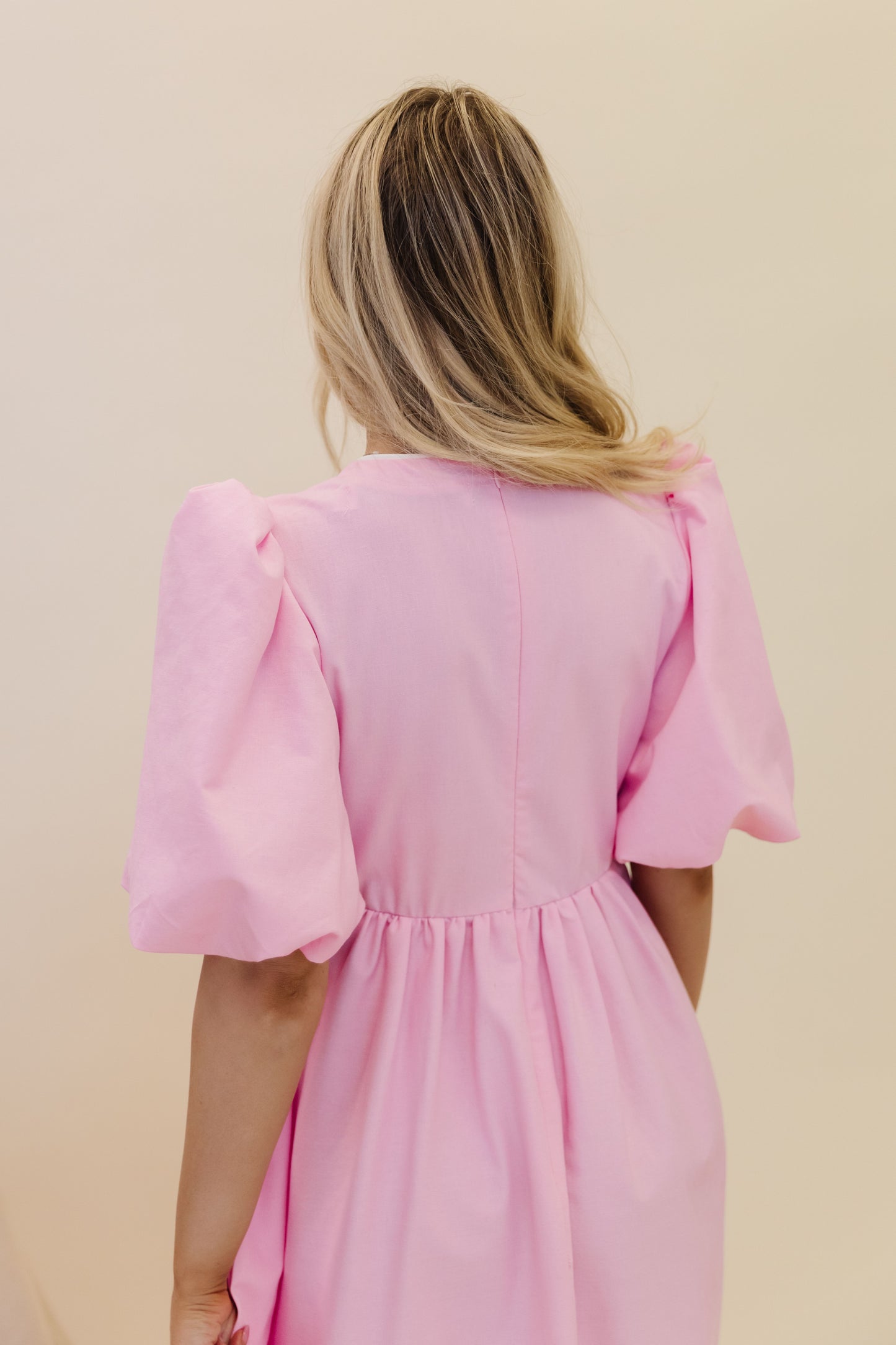 THE JOSEPHINE BOW TIE MIDI DRESS IN PINK