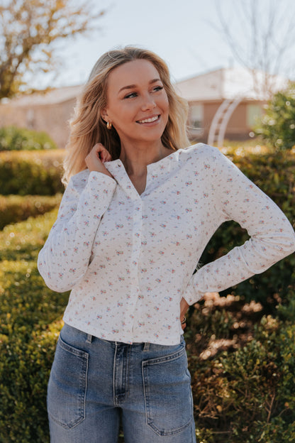 THE EMERY FLORAL CARDIGAN IN WHITE