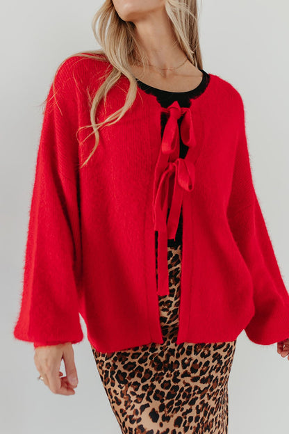 THE RAY TIE FRONT CARDIGAN IN RED