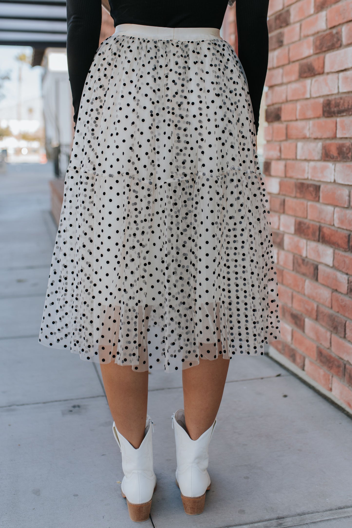 THE PATSY POLKA DOT MIDI SKIRT IN IVORY