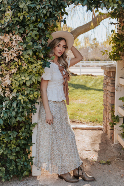 THE SUNNY FLORAL MIDI SKIRT IN CREAM