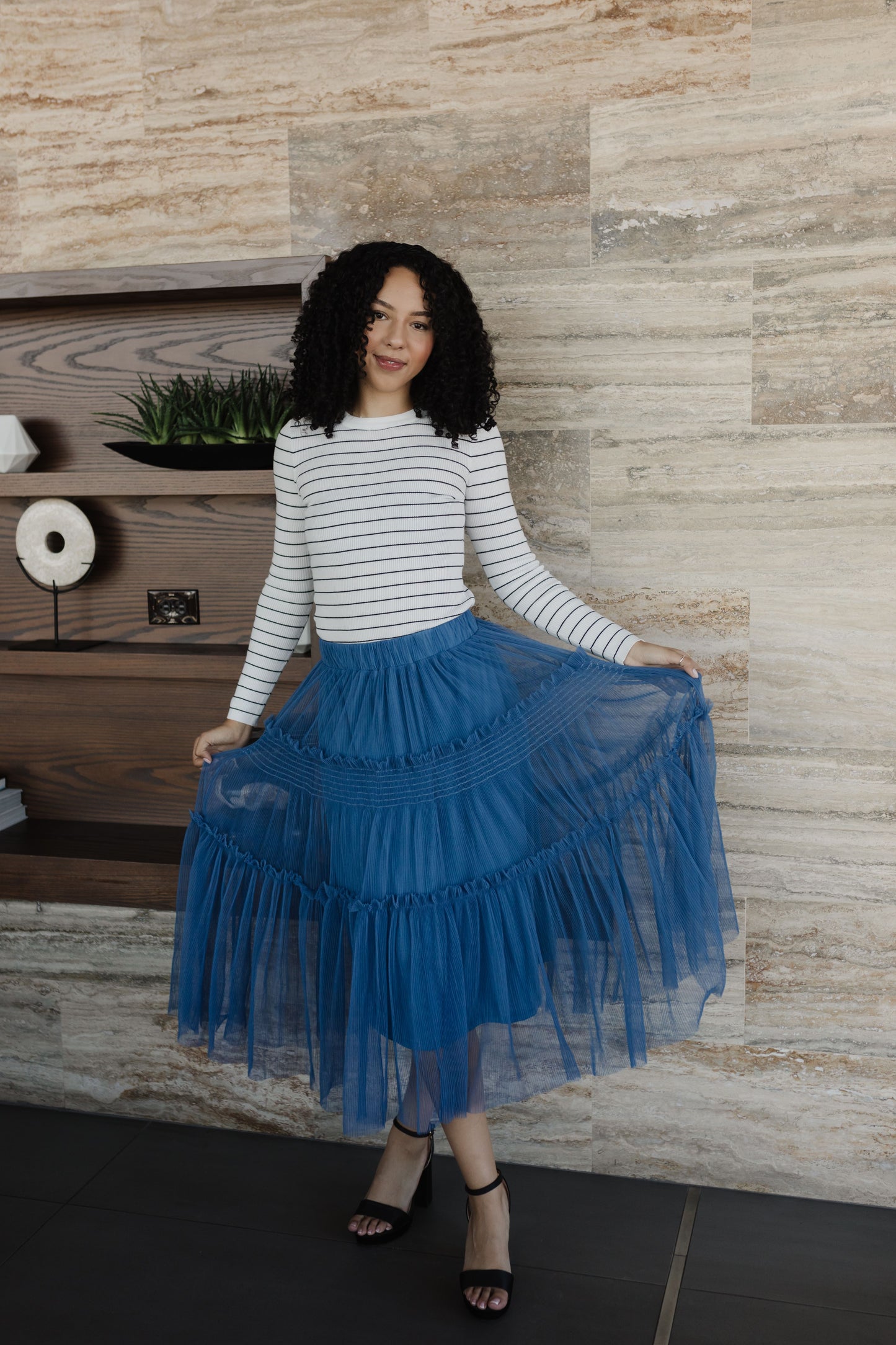 THE MILLIE TULLE TIERED MIDI SKIRT IN ROYAL BLUE