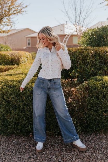 THE EMERY FLORAL CARDIGAN IN WHITE