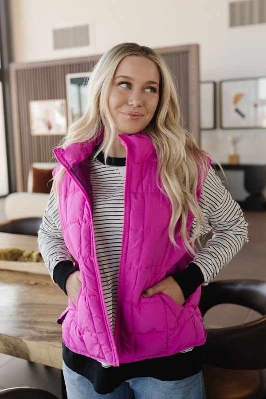 THE VERITY SOLID PUFFER VEST IN FUCHSIA