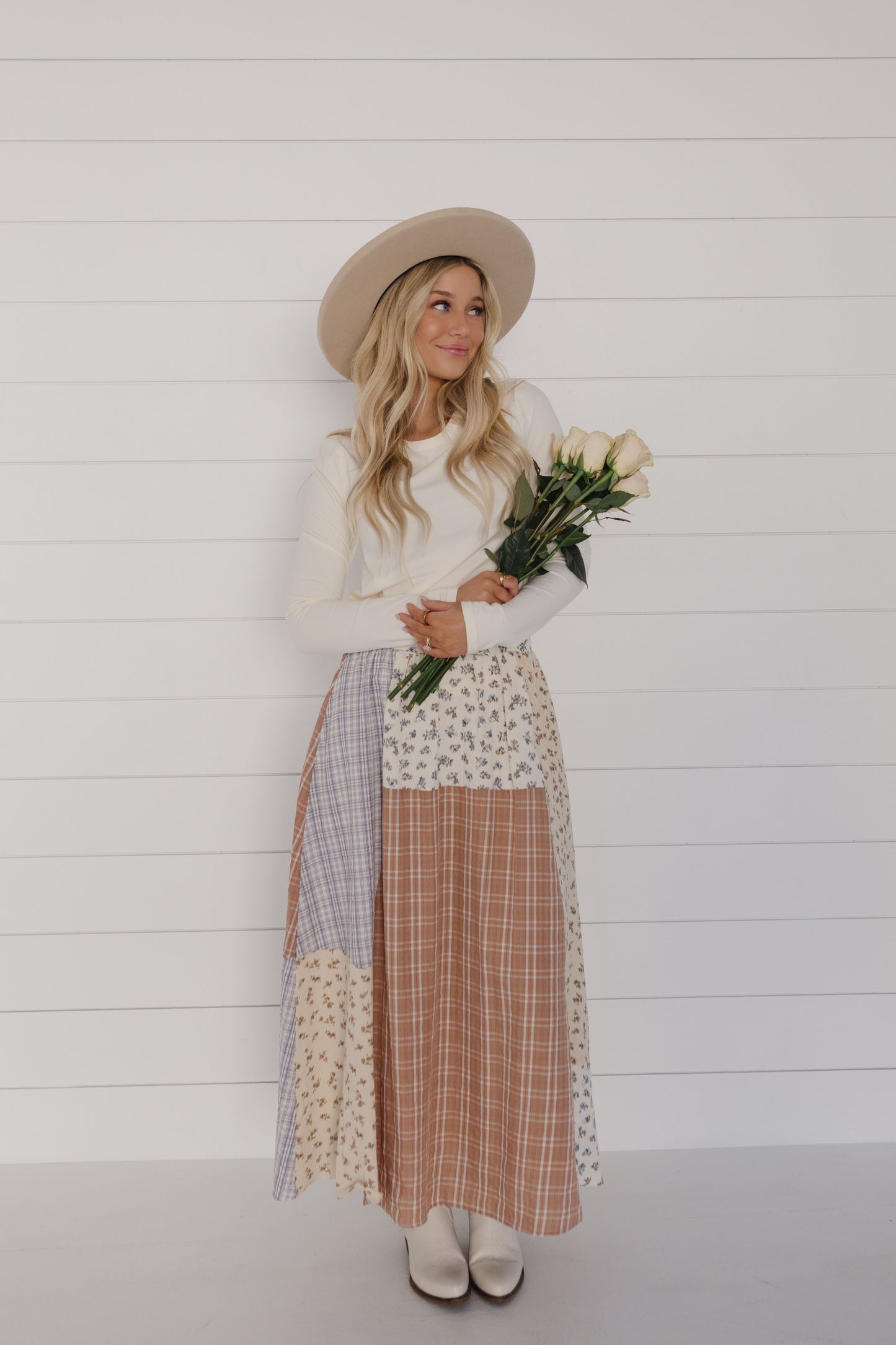 THE HARLYN PATTERN MAXI SKIRT IN IVORY