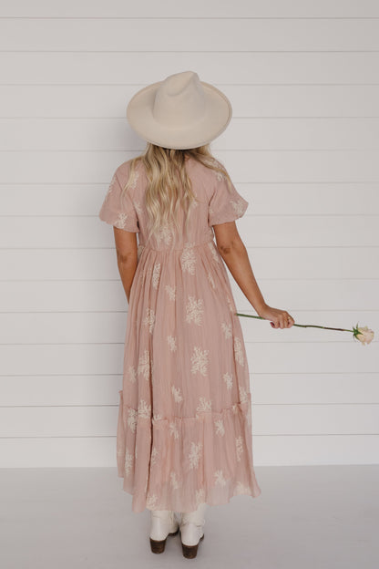 THE CAMILE PUFF SLEEVE MIDI DRESS IN BLUSH