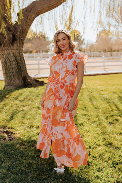 THE LENIRA BUTTON DOWN MAXI DRESS IN PINK