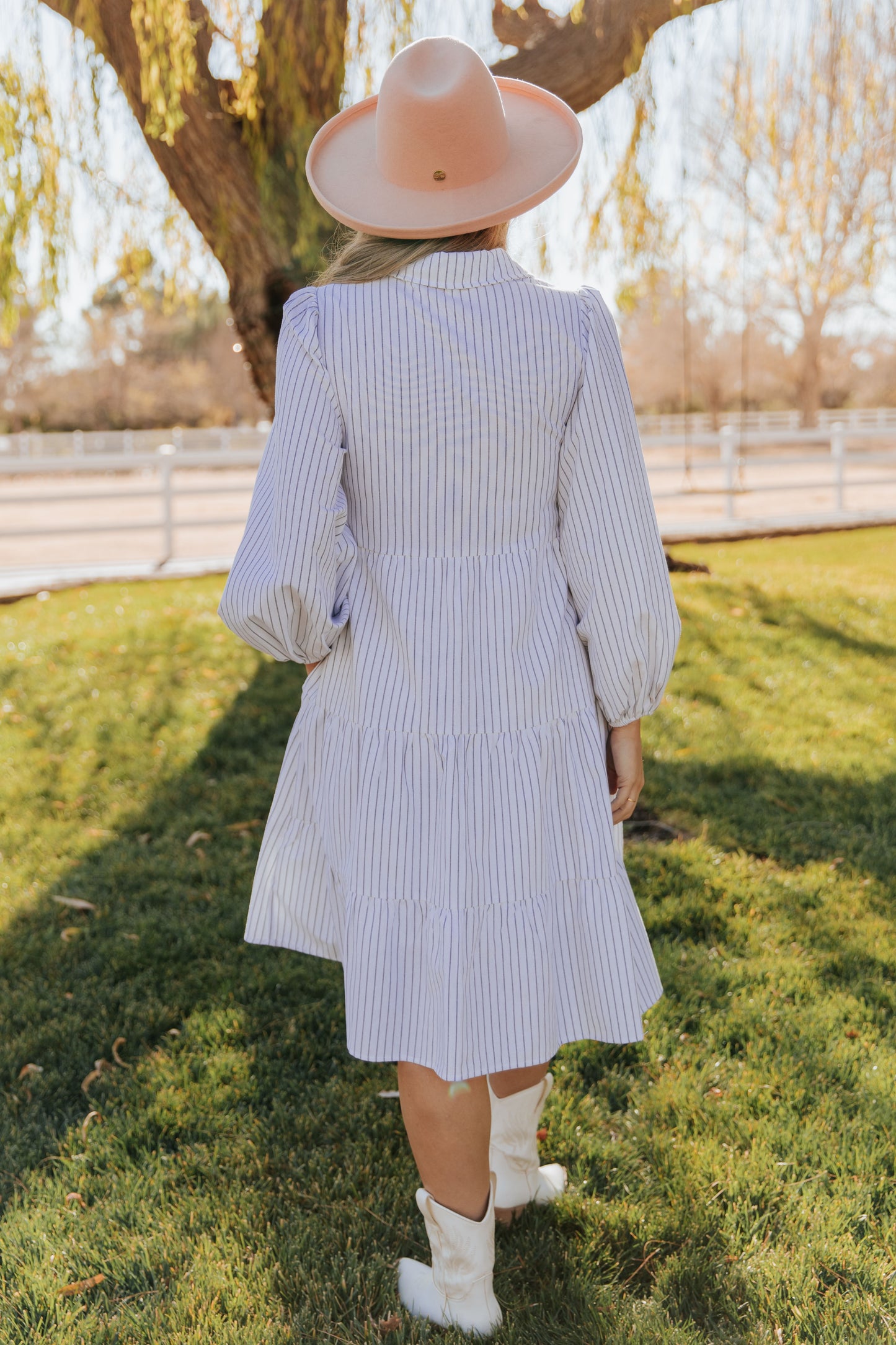 THE TASSA STRIPED BUTTON UP MIDI DRESS IN WHITE