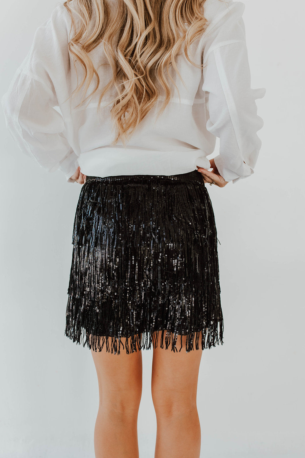 Sequin fringe clearance mini skirt