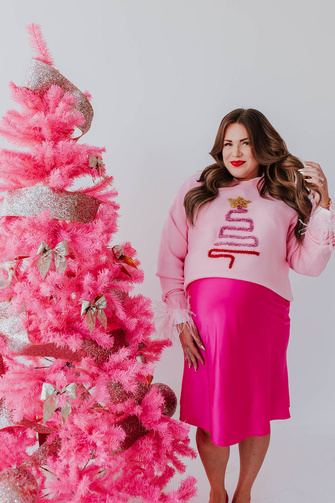 THE SATIN MIDI SKIRT IN BARBIE PINK PLUS SIZE