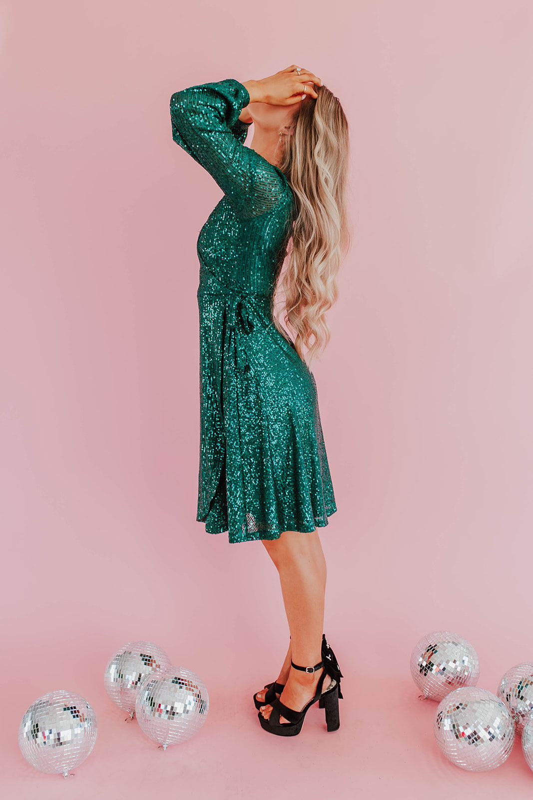 Pink and green 2024 sequin jersey dress