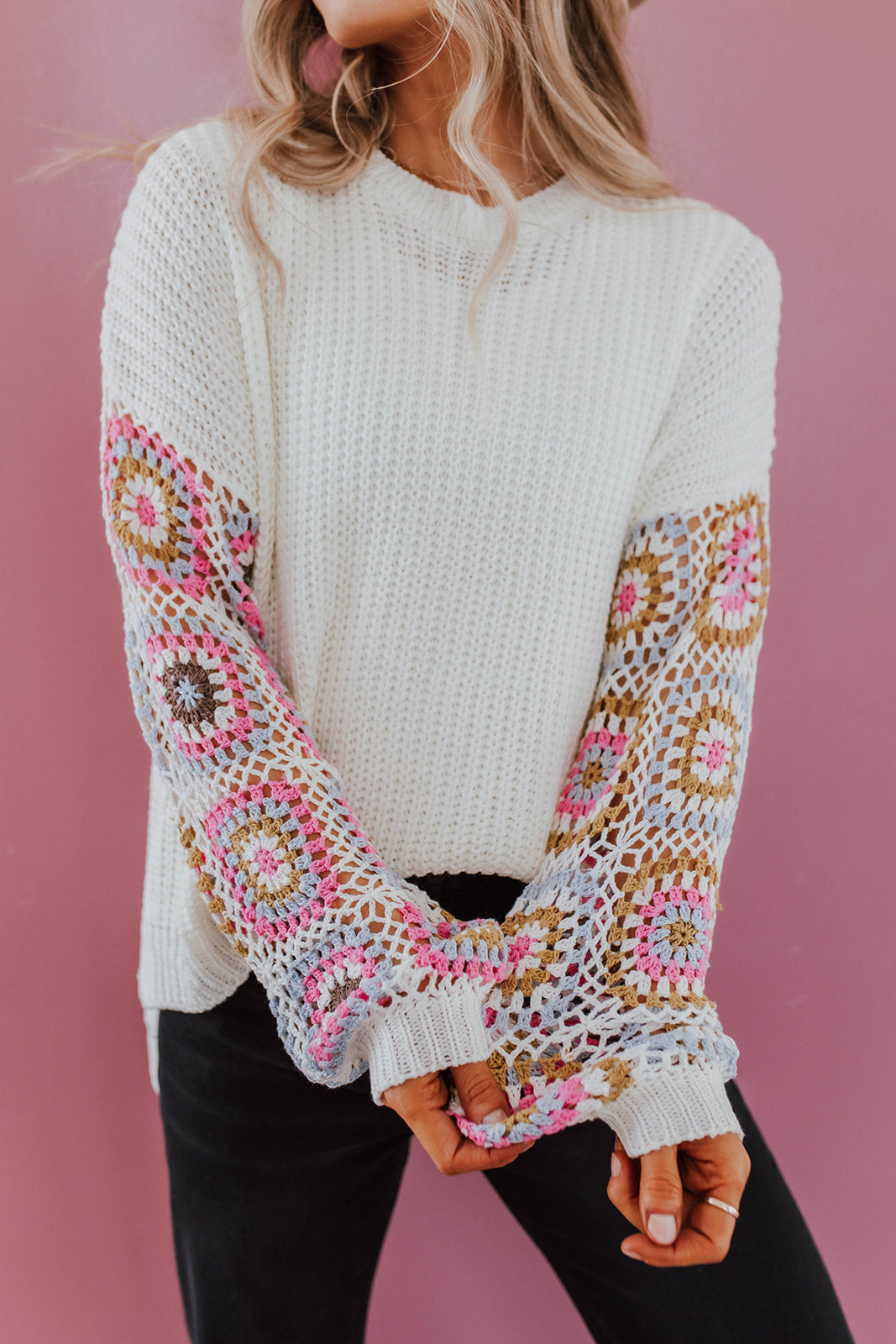 THE CROCHET SLEEVE SWEATER IN IVORY