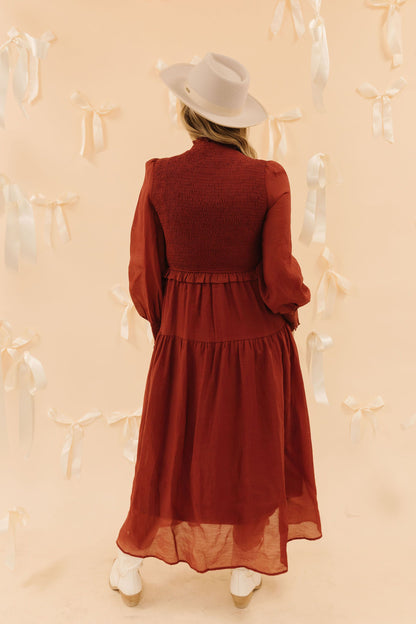 THE BECK RUFFLE MAXI DRESS IN BURGUNDY