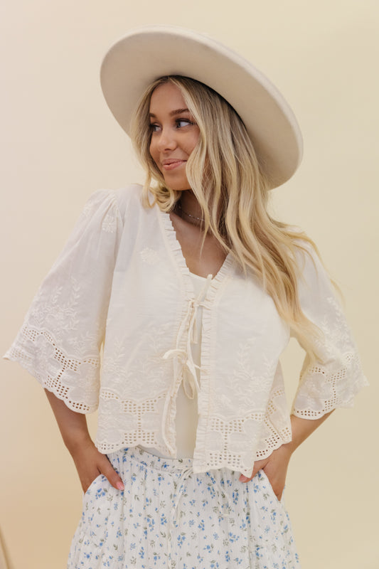 THE BERKELY EMBROIDERED BLOUSE IN IVORY