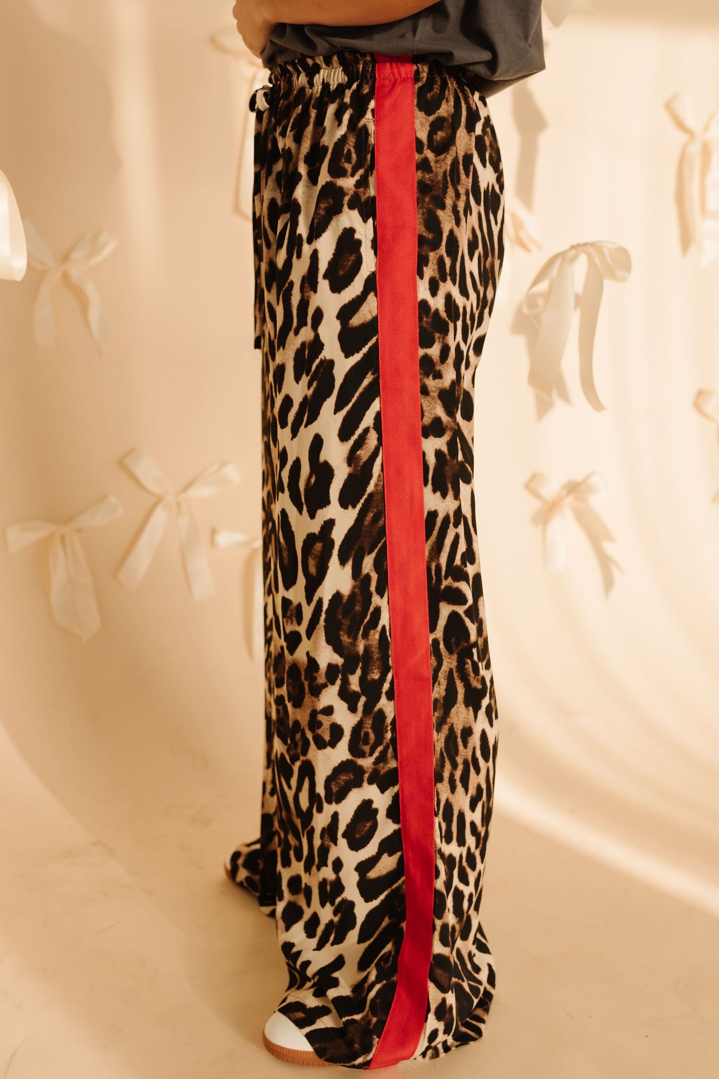 THE LILLI LEOPARD STRAIGHT PANTS WITH RED STRIPES